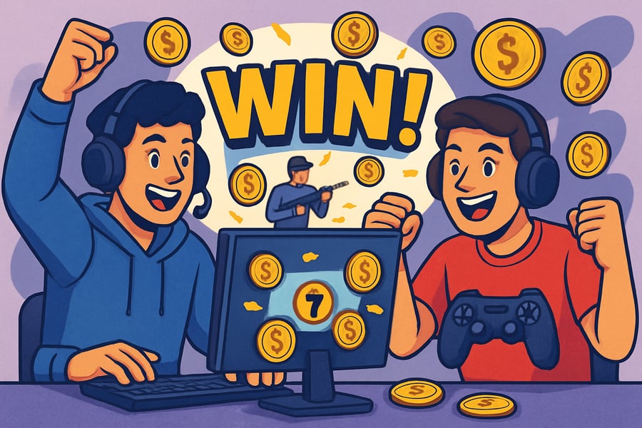 Players enjoying online gaming and winning money